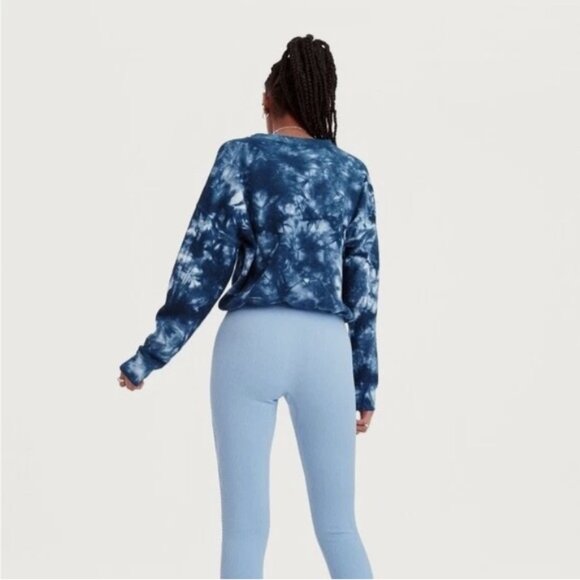 DKNY Sport Women's 100% Cotton Tie-Dyed Sweatshirt Drawstring Waist Blue XS - Picture 2 of 3